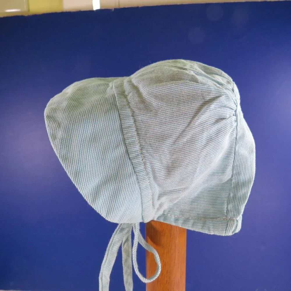 Baby Blue & White Bonnet Pin Stripe  with closed back & elastic neck 11